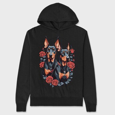 Doberman and Roses, Hanorac Oversize Barbati (Unisex)