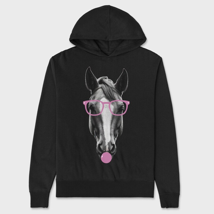 Horse Bubblegum Monochrome, Hanorac Oversize Barbati (Unisex)