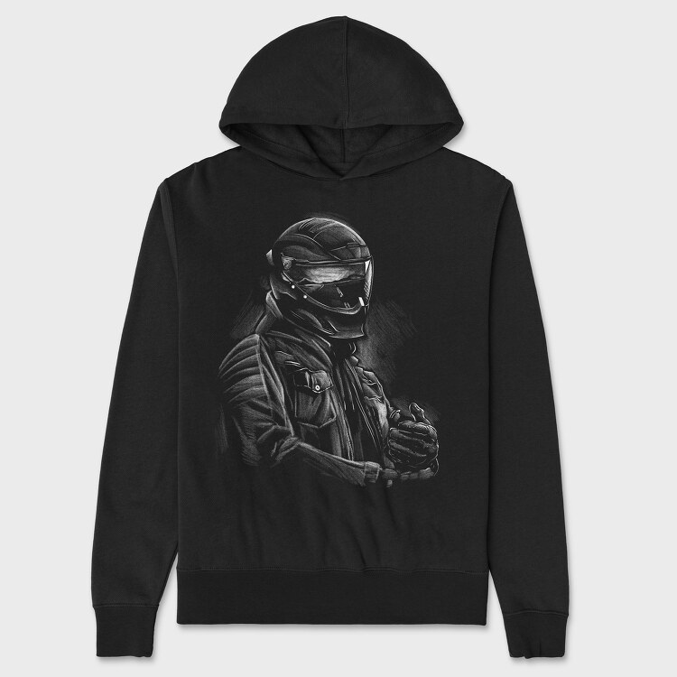 Helmet Rider Monochrome Portrait, Hanorac Oversize Barbati (Unisex)