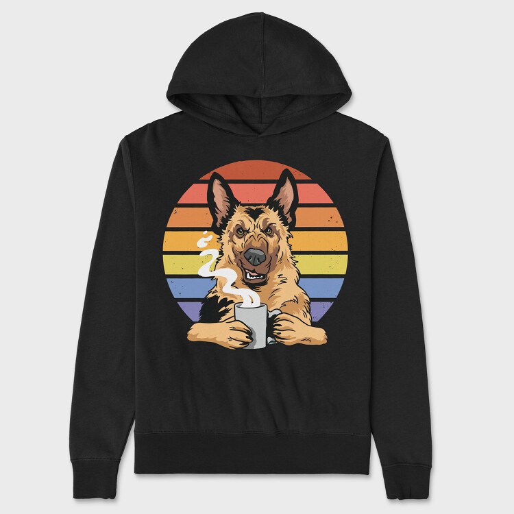 Angry German Shepherd Coffee, Hanorac Oversize Barbati (Unisex)