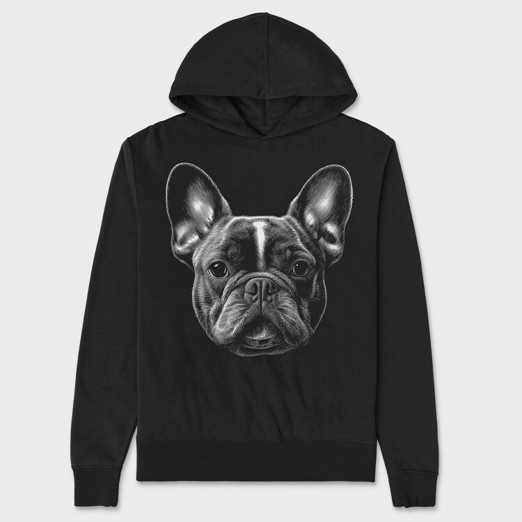 Bulldog Portrait Monochrome, Hanorac Oversize Barbati (Unisex)