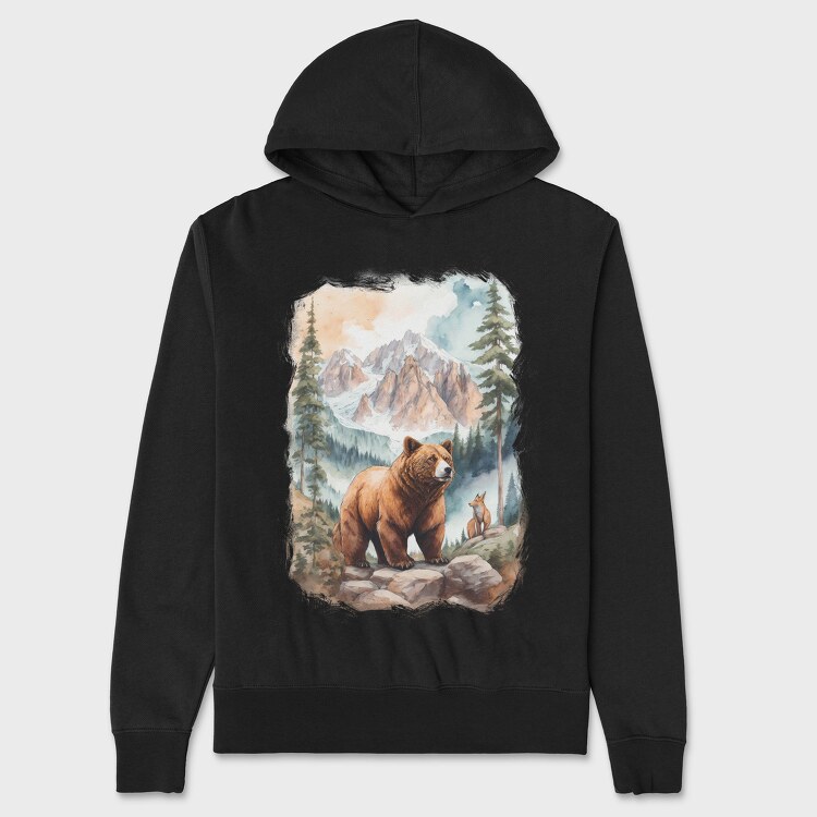 Bear Watercolor Forest, Hanorac Oversize Barbati (Unisex)