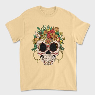 Skull Traditional Flowers, Tricou Barbati (Unisex)