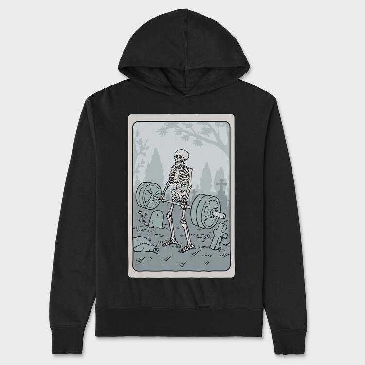 Skeleton Deadlifting Tarot Card, Hanorac Oversize Barbati (Unisex)