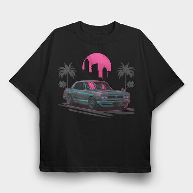 Skyline Retro Night 2, Tricou Oversize Barbati (Unisex)