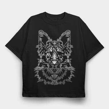 Monochrome Portrait German Shepherd, Tricou Oversize Barbati (Unisex)