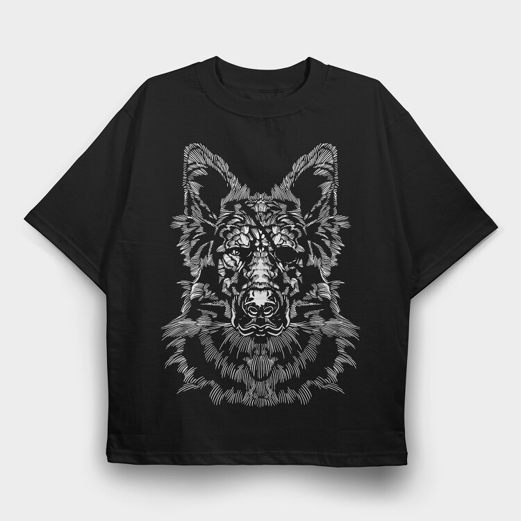 Monochrome Portrait German Shepherd, Tricou Oversize Barbati (Unisex)