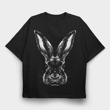 Monochrome Portrait Rabbit, Tricou Oversize Barbati (Unisex)