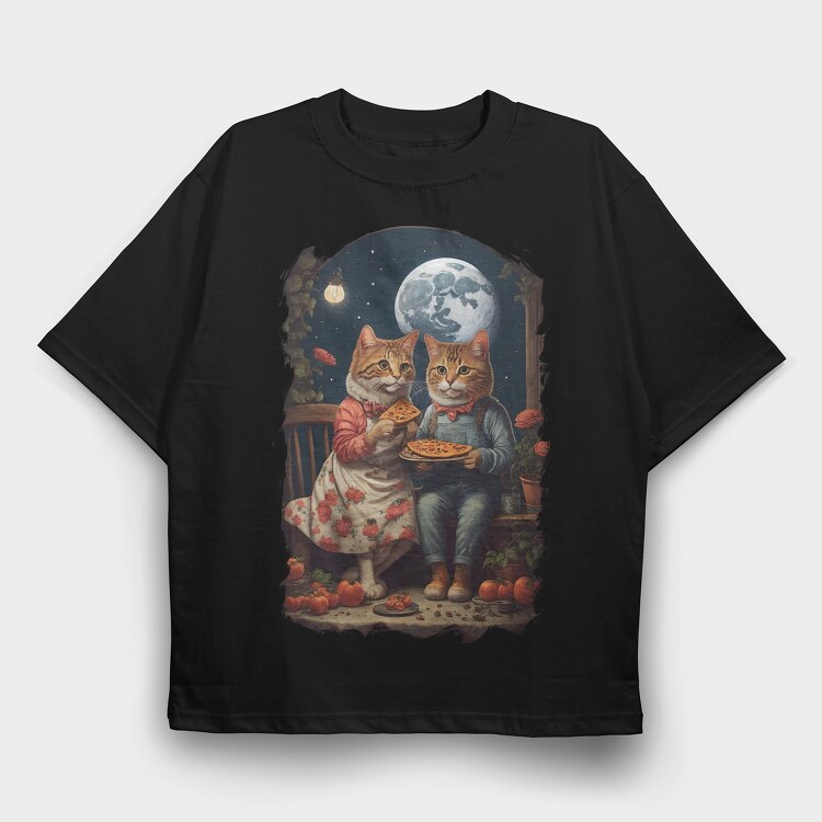 Cats Pizza Cottagecore, Tricou Oversize Barbati (Unisex)