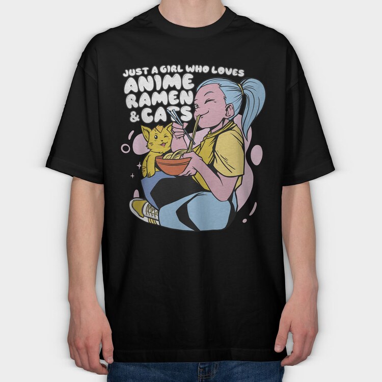 Ramen Cat Love, Tricou Oversize Barbati (Unisex)