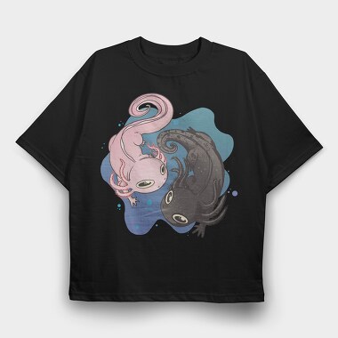 Axolotl Black And Pink, Tricou Oversize Barbati (Unisex)