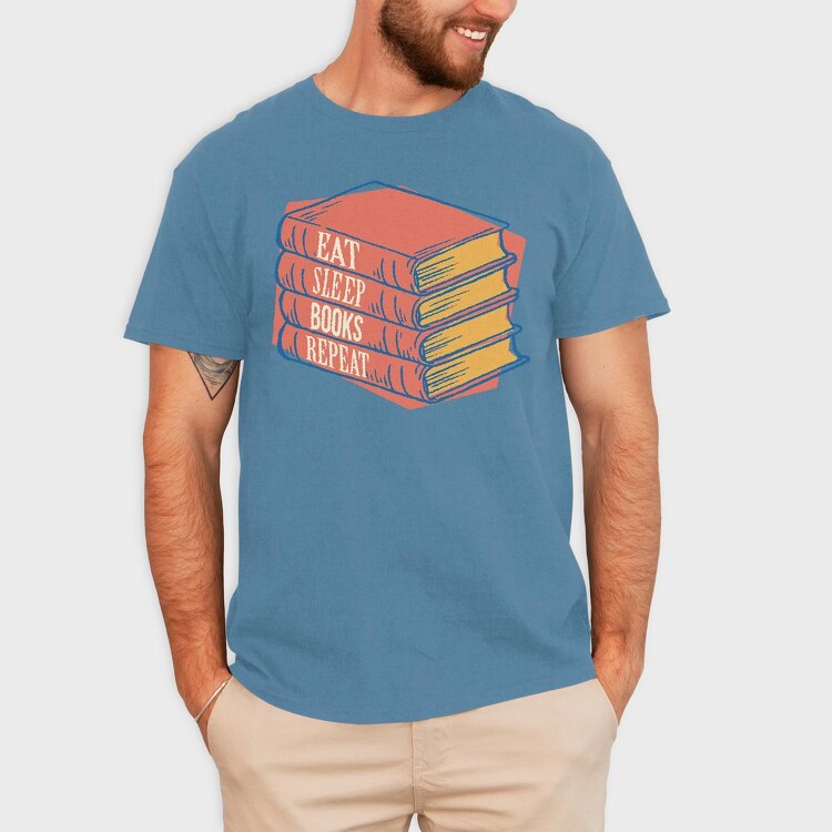 Eat Sleep Books Repeat, Tricou Barbati (Unisex)